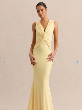 Holly | Lemon Jersey Plunge Maxi Dress With Twist Detailing